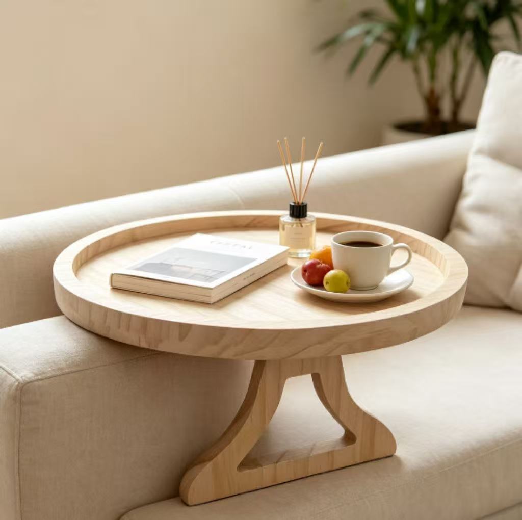Desktop Organizer Bamboo - ถาดวางของสำหรับโซฟา ถาดติดที่ที่วางแขนโซฟา ถาดไม้ธรรมชาติสำหรับโซฟา ถาดวางของอเนกประสงค์สำหรับวางรีโมทคอนโทรล กาแฟ และของว่าง