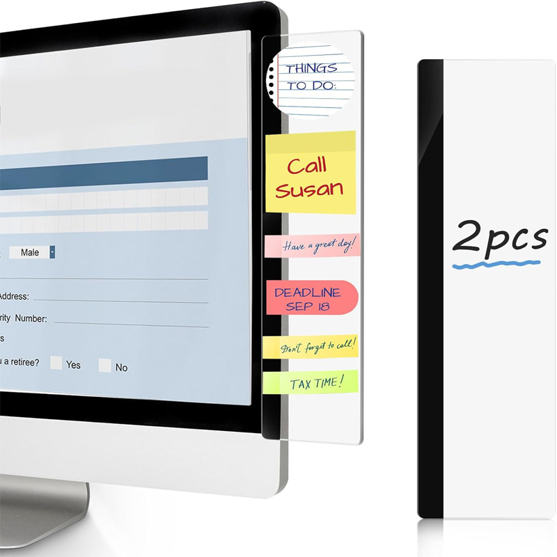 Home Office Work - 2 ชิ้น แผ่นบันทึกข้อความสำหรับคอมพิวเตอร์, แผงด้านข้างจออะคริลิคใส, สำหรับโต๊ะทำงานที่บ้านสำนักงาน