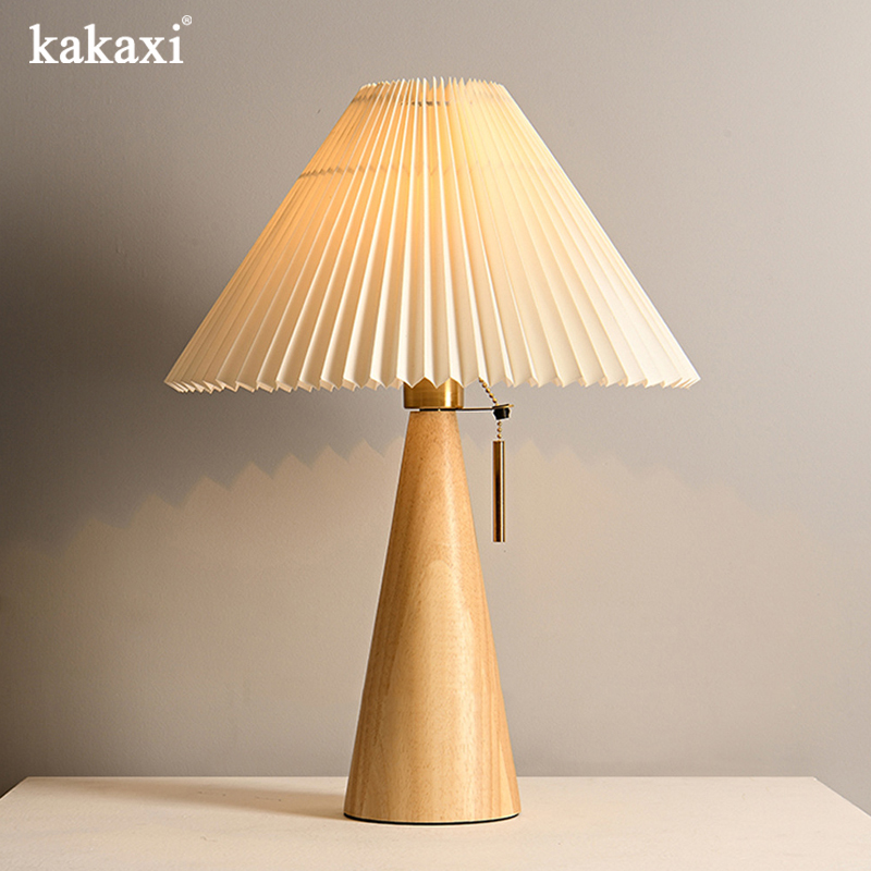 Desktop Organizer Bamboo - Retro โคมไฟไม้ Nordic Vintage จีบห้องนอนโต๊ะข้างเตียงอ่านตกแต่งโคมไฟตั้งโต๊ะไม้ E27