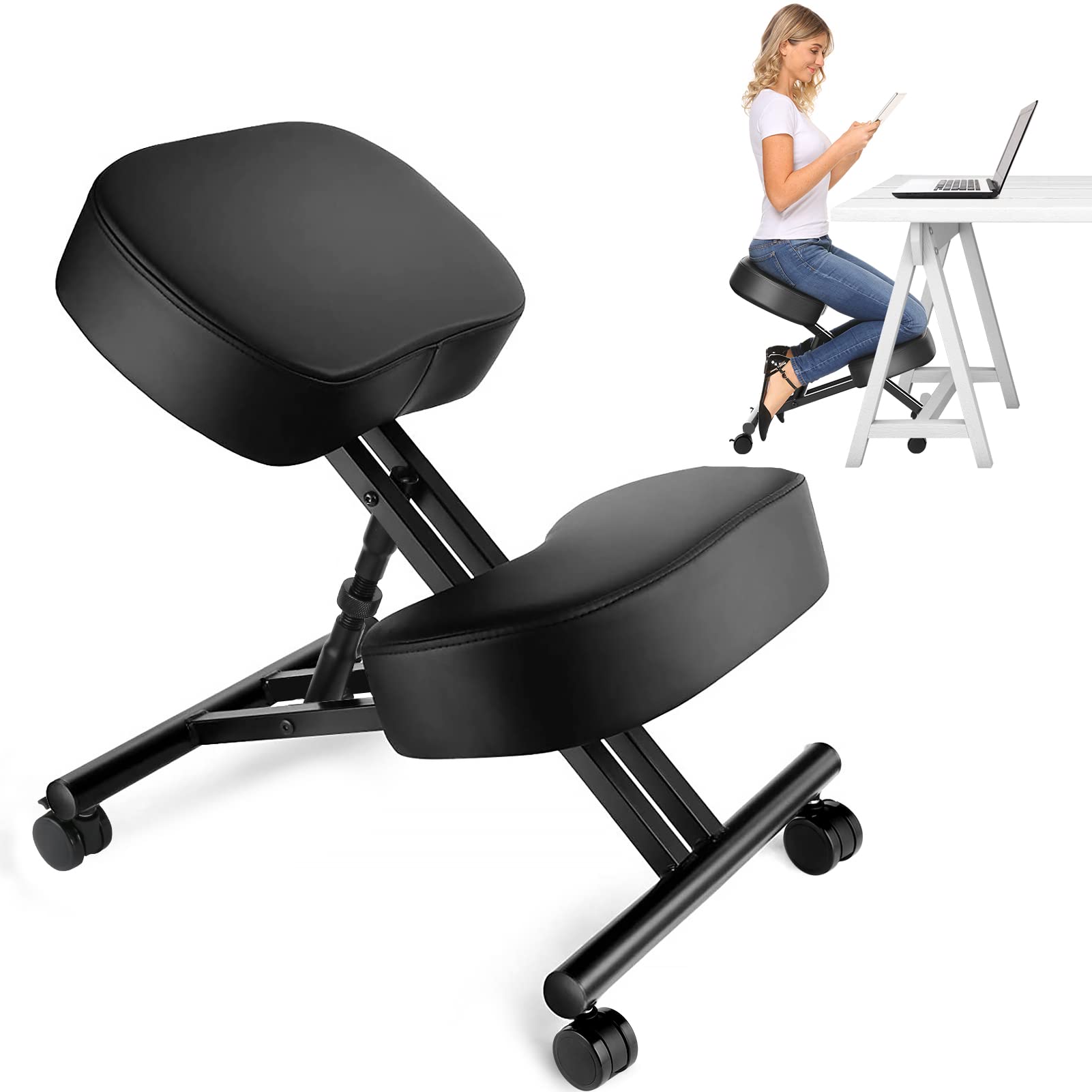Home Office Furniture - เก้าอี้นั่งคุกเข่าตามหลักสรีรศาสตร์สำหรับสำนักงาน เก้าอี้ปรับระดับได้สำหรับบ้านและสำนักงาน - ปรับปรุงท่าทางของคุณด้วยที่นั่งแบบเอียง