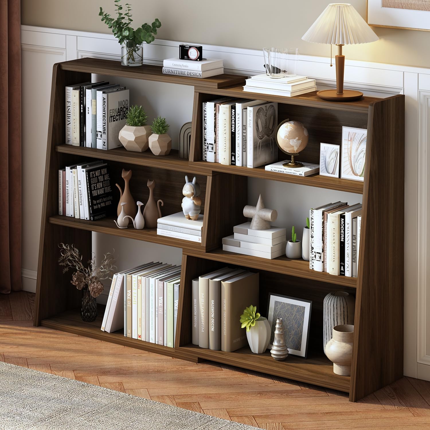 Home Office Furniture - ชั้นวางหนังสือไม้ 3 ชั้น แบบขยายได้ ชั้นวางหนังสือทรงเตี้ย ชั้นวางของแบบบันได