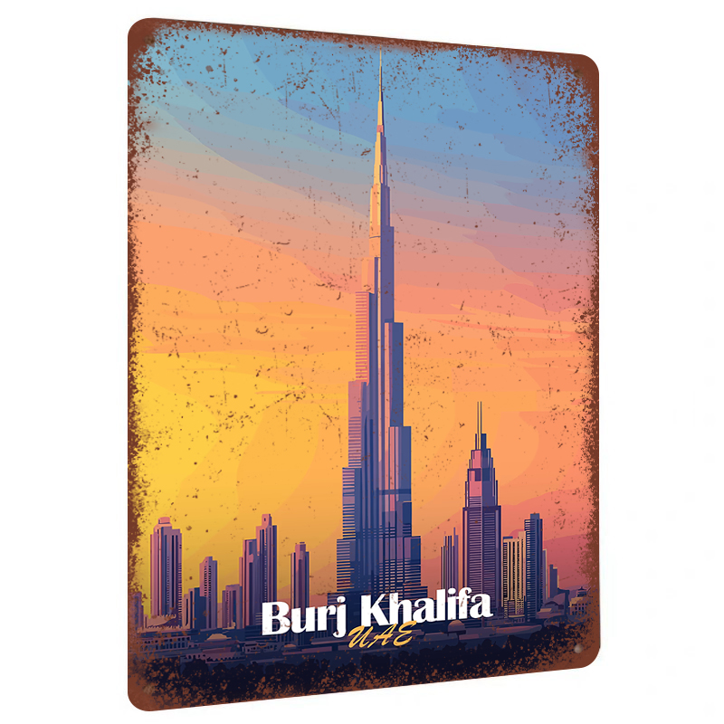Home Office Dubai - ภาพตกแต่งผนังโลหะลายสกายไลน์ของบูร์จ คาลิฟา ดูไบ สหรัฐอาหรับเอมิเรตส์ ศิลปะตกแต่งบ้านสไตล์โมเดิร์นสำหรับห้องนั่งเล่นและสำนักงาน