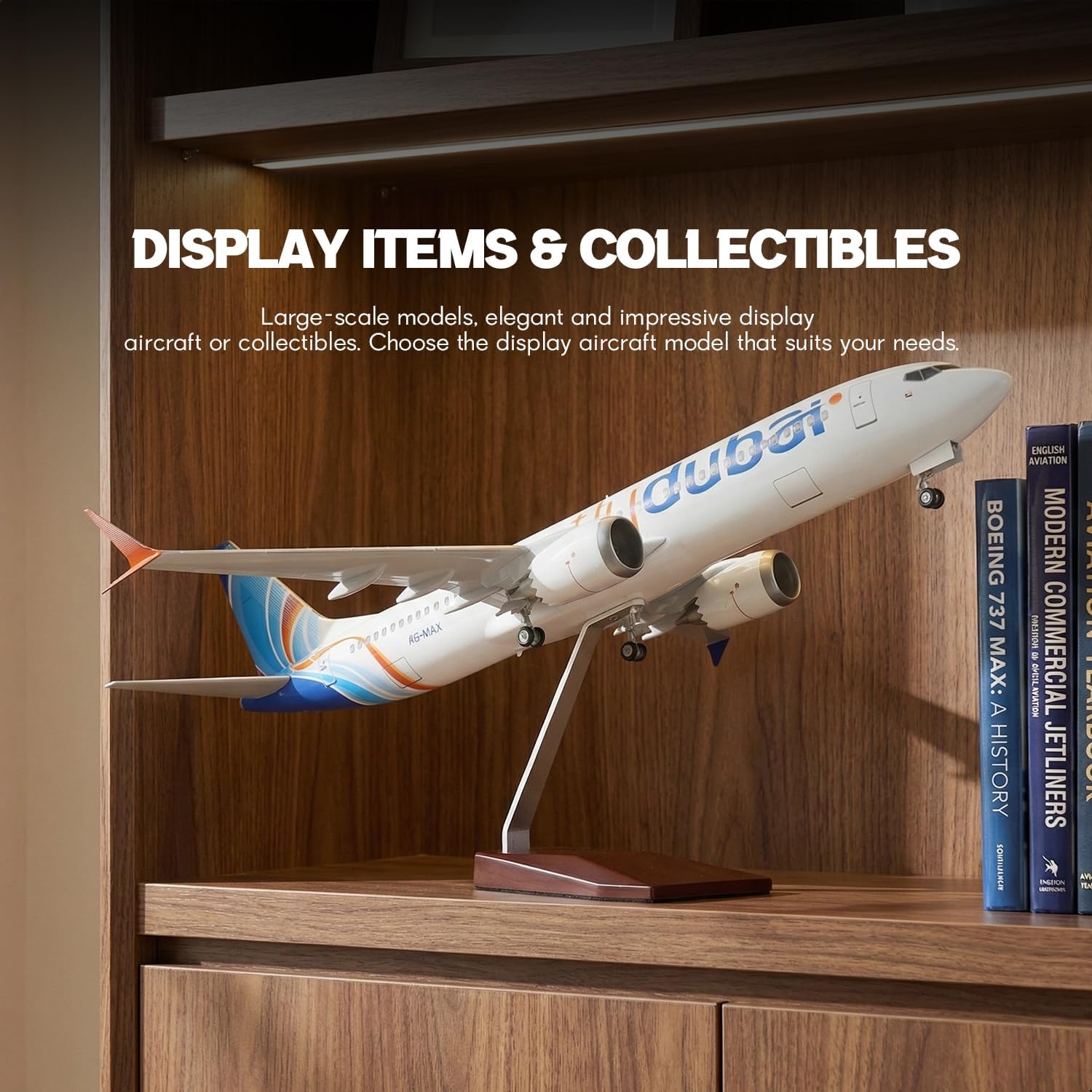 Home Office Dubai - 1/85 สเกลดูไบ B737 เรซิ่นไดคาสท์เครื่องบินโมเดลคิทพร้อมขาตั้งและไฟ LED สำหรับการบินของขวัญตกแต่งบ้านหรือสำนักงาน