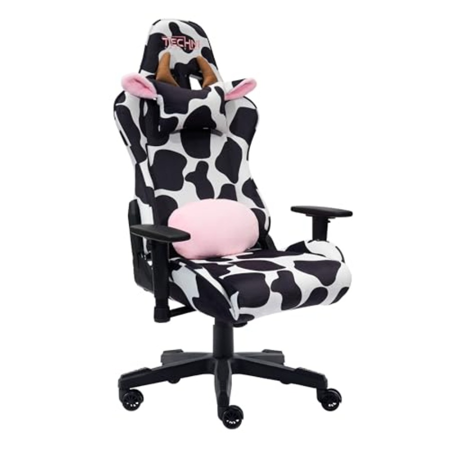 Home Office Chair - เก้าอี้เกมมิ่งสำหรับใช้ในโฮมออฟฟิศ ทำจากหนังวัวสีดำ พร้อมพนักพิงตามหลักสรีรศาสตร์และปรับความสูงได้