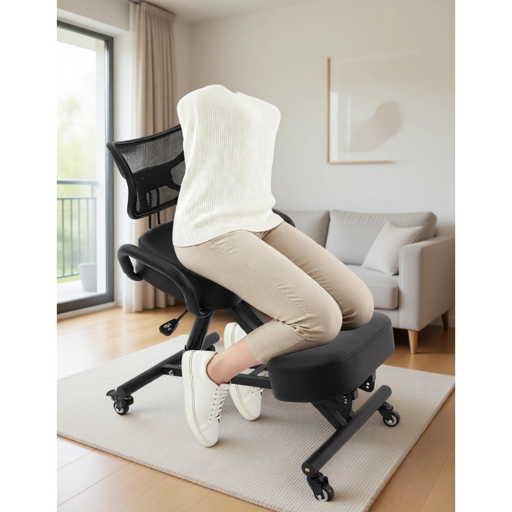 Home Office Chair - เก้าอี้คุกเข่าตามหลักสรีรศาสตร์พร้อมพนักพิงและล้อเลื่อนพร้อมเบรก เพื่อปรับปรุงท่าทางและความสะดวกสบายที่บ้านหรือที่ทำงาน