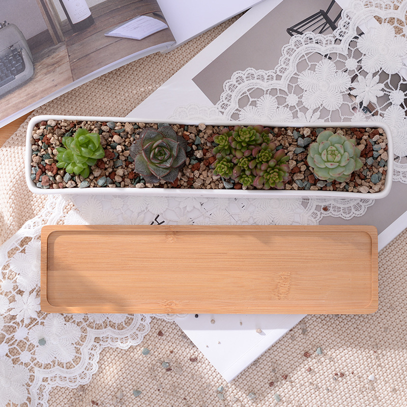ยาวสี่เหลี่ยมผืนผ้าเซรามิคสีขา - Desktop Organizer Bamboo บทวิจารณ์และราคา