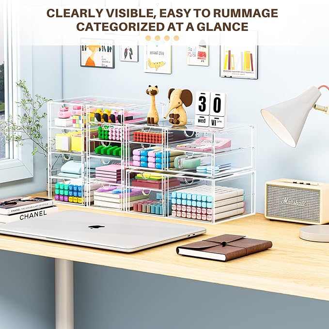 กล่องเก็บของอะคริลิกใส 3 ชิ้น  - Desktop Organizer Bamboo บทวิจารณ์และราคา