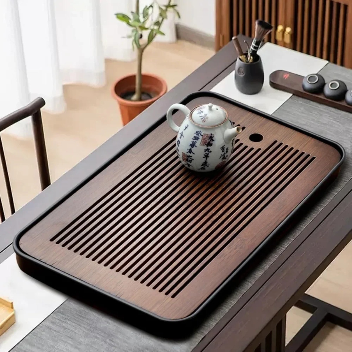 ถาดชาไม้ไผ่แบบพกพา ถอดประกอบได - Desktop Organizer Bamboo บทวิจารณ์และราคา