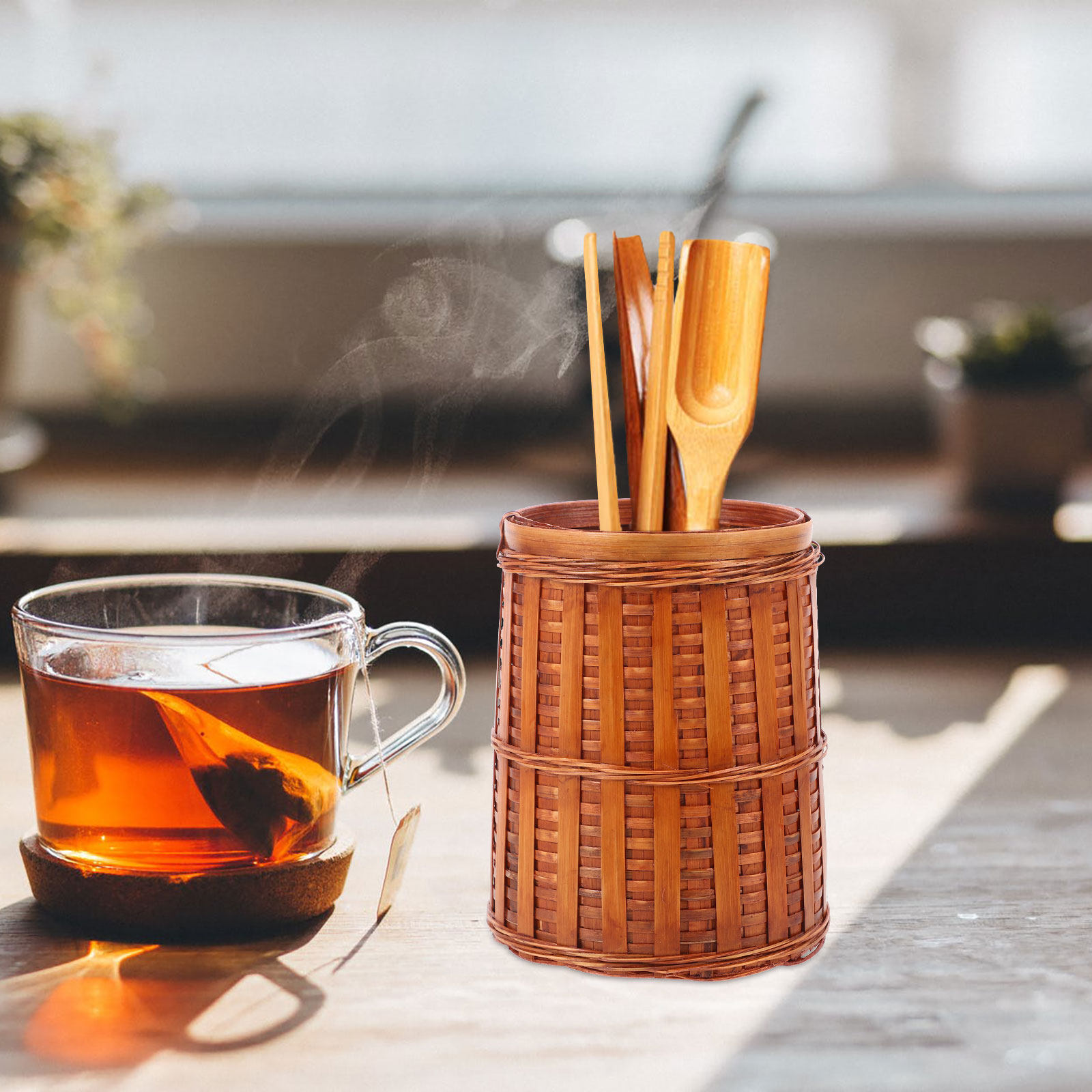 ที่ใส่อุปกรณ์ชงชาบนโต๊ะทำงานทำ - Desktop Organizer Bamboo บทวิจารณ์และราคา